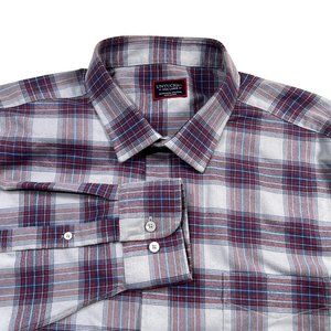 UNTUCKit Button Up Shirt Mens 3XL Long Sleeve Plaid Hyland Red Gray Blue